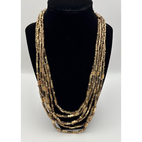 Chicos Multi-Strand Beaded Necklace Gold Tone Metallic Layered Statement - Picture 9 of 9